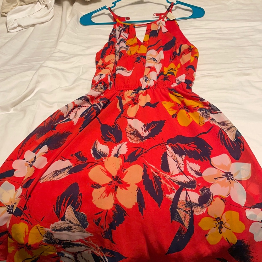 Red floral dress
